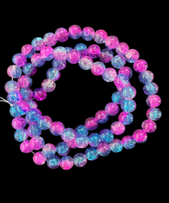 Double Shade Crackle Glass Round Beads - Pink With Blue