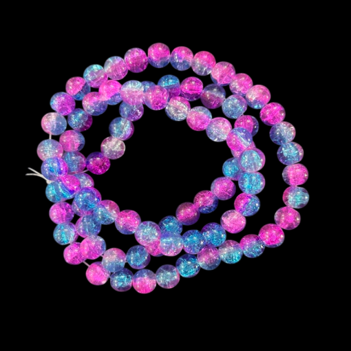 Double Shade Crackle Glass Round Beads - Pink With Blue