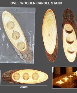 Natural Oval Wooden Candle Stand 8 x 26 CM