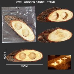 Natural Oval Wooden Candle Stand 6.5 x 19 CM