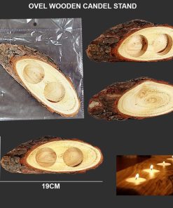 Natural Oval Wooden Candle Stand 6.5 x 19 CM