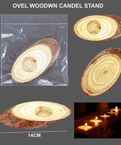Natural Oval Wooden Candle Stand 6.5 x 14 CM