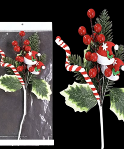 Artificial Red Berries Candy Cane Stick