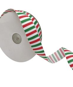 Grosgrain Stripes Ribbon 25 MM - Green And Red