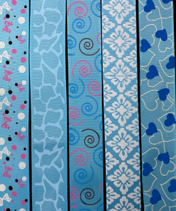 Grosgrain Blue Shades Different Pattern Set Of Five