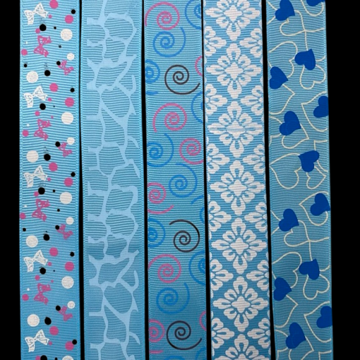 Grosgrain Blue Shades Different Pattern Set Of Five