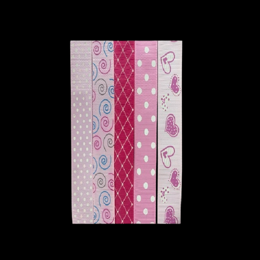 Grosgrain Pink Shades Different Pattern Set Of Five