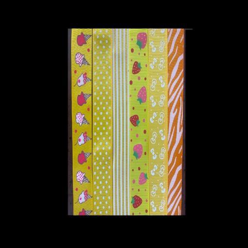 Grosgrain Orange And Yellow Shades Different Pattern Set Of Six