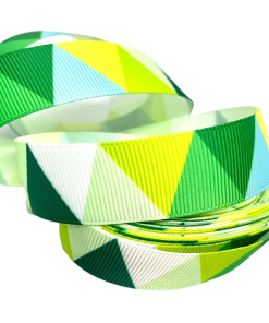 Triangle Patterned Green Grosgrain Ribbon