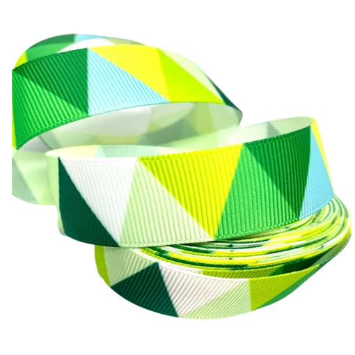 Triangle Patterned Green Grosgrain Ribbon