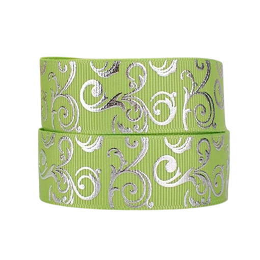 Silver Foil Printed Grosgrain Ribbon