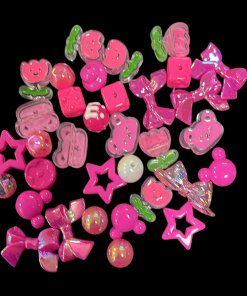Mixed Design And Size Transparent Acrylic Beads - Dark Pink