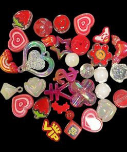 Mixed Design And Size Transparent Acrylic Beads - Red