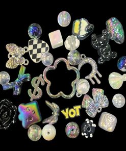Mixed Design And Size Transparent Acrylic Beads - Black