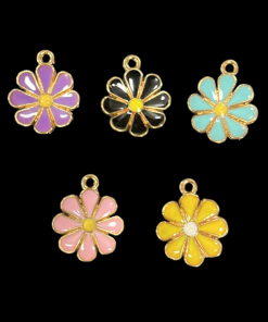 Mixed Colour Eight Petal Flower Enamel Charm