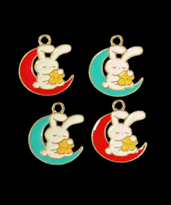 Mixed Colour Rabbit Moon Enamel Charm