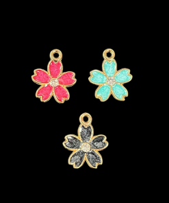 Mixed Colour Five Petal Flower Enamel Charm