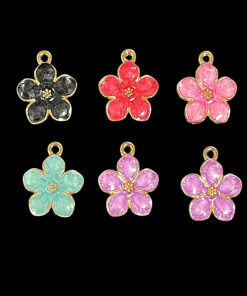Mixed Colour Five Petal Flower Enamel Charm