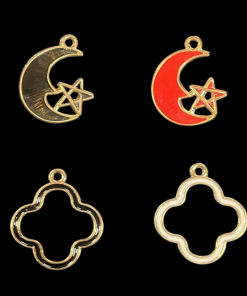 Star Moon With Clover Flower Enamel Charm