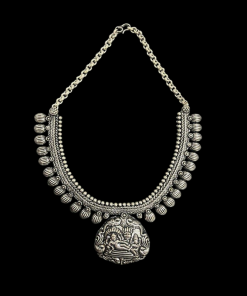 German Silver God Narayana With Goddess Lakshmi Pendant Necklace