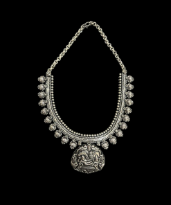 German Silver God Narayana With Goddess Lakshmi Pendant Necklace