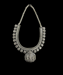 German Silver God Vishnu Goddess Lakshmi And Bhudevi Pendant Necklace