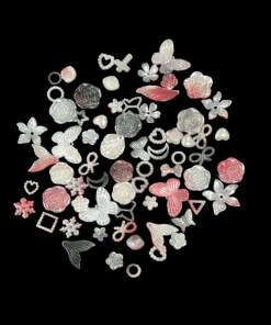 Mixed Design And Size Pearl Finish Acrylic Beads - Black With Red