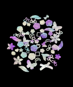 Mixed Design And Size Pearl Finish Acrylic Beads - Lavender With White