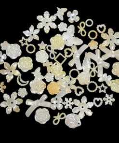 Mixed Design And Size Pearl Finish Acrylic Beads - Yellow With White