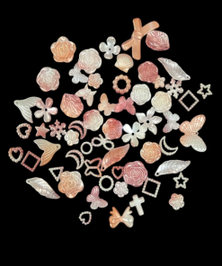 Mixed Design And Size Pearl Finish Acrylic Beads - Orange With White