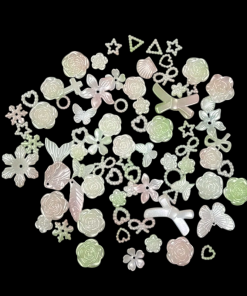 Mixed Design And Size Pearl Finish Acrylic Beads - Pink With Green