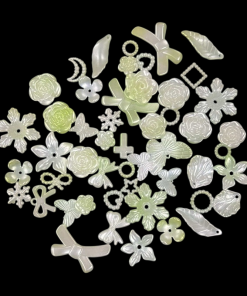 Mixed Design And Size Pearl Finish Acrylic Beads - Pista Green With White