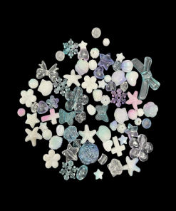 Mixed Design And Size Acrylic Beads - White With Blue