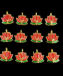 Lotus Enamel Charm - Red With Green
