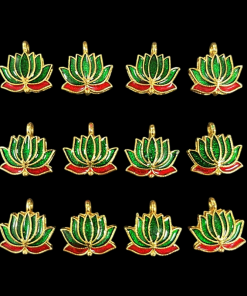 Lotus Enamel Charm - Green With Red
