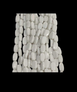Transparent Flat Oval Glass Beads - White