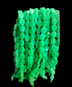 Transparent Flat Oval Glass Beads - Green