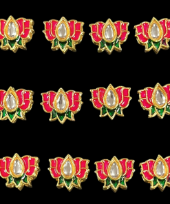 Lotus Shaped Kundan Meenakari Beads - Pink With Green