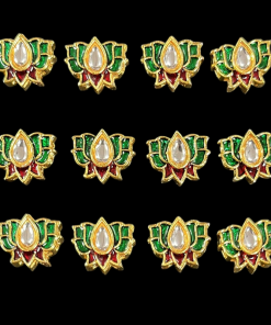 Lotus Shaped Kundan Meenakari Beads - Green With Maroon