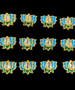 Lotus Shaped Kundan Meenakari Beads - Blue With Green