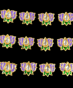 Lotus Shaped Kundan Meenakari Beads - Lavender With Green
