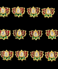 Lotus Shaped Kundan Meenakari Beads - Maroon With Green