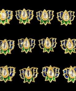 Lotus Shaped Kundan Meenakari Beads - Royal Blue With Green