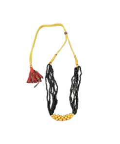 Black Beads With Gold Pendant Necklace