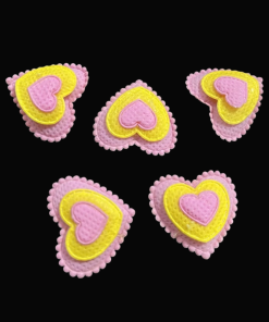 Three Layer Padded Heart Appliques - Pink With Yellow