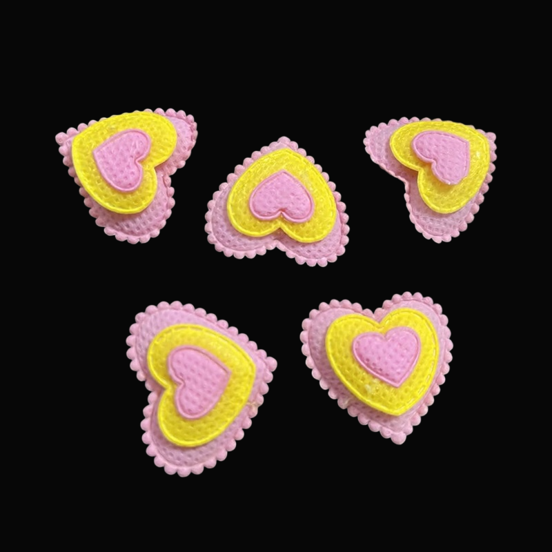 Three Layer Padded Heart Appliques - Pink With Yellow