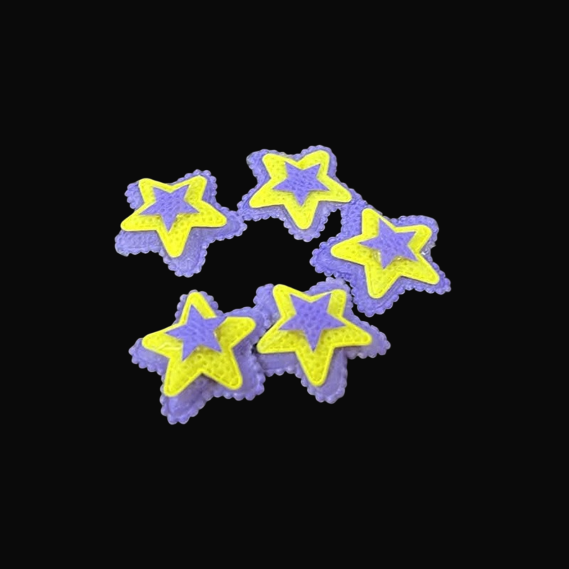 Three Layer Padded Star Appliques - Purple With Yellow