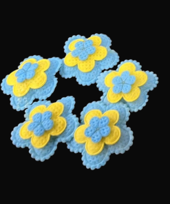 Three Layer Padded Flower Appliques - Blue With Yellow