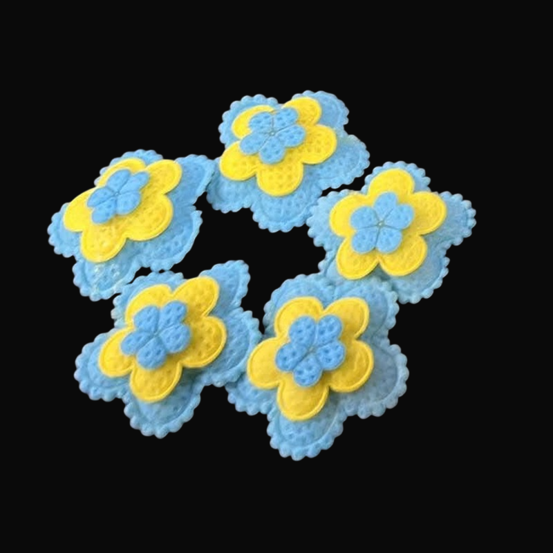 Three Layer Padded Flower Appliques - Blue With Yellow