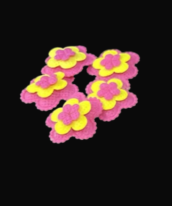 Three Layer Padded Flower Appliques - Pink With Yellow